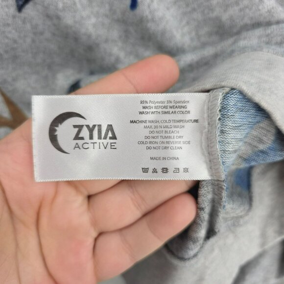 Zyia Active Cropped Sweater M Athletic Grey Blue Brown Floral Boxy Dolman Sleeve - Picture 6 of 9